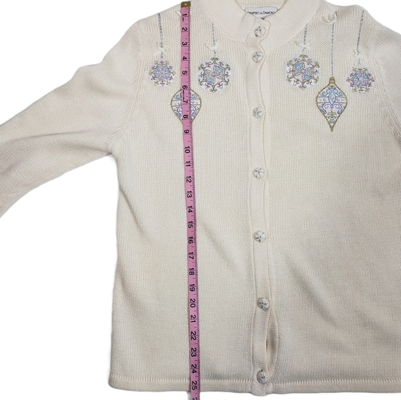 Vintage Embroidered Cardigan Sz Large Sequin Christmas Holiday Ornament  Sweater - Picture 10 of 12